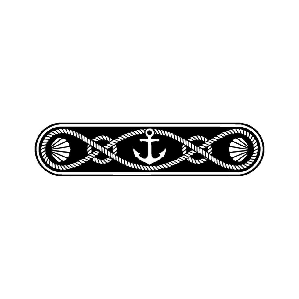 Nautical Anchor Emblem, Vintage Rope Shell Border vector