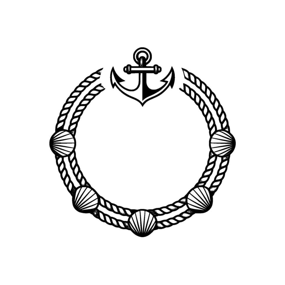 Nautical Emblem Anchor, Rope, and Seashells - Vintage vector