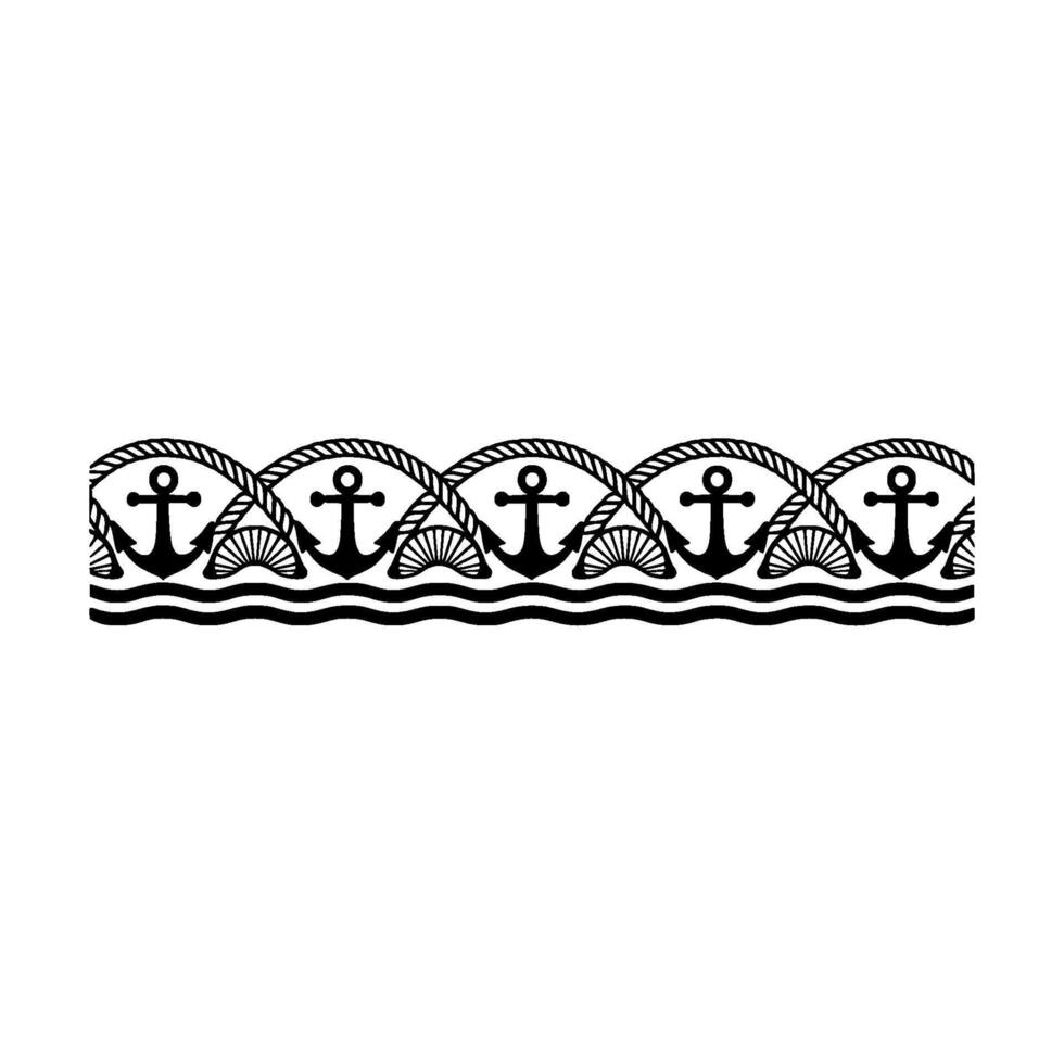 Nautical Border Anchors, Rope, and Waves Vintage Style vector