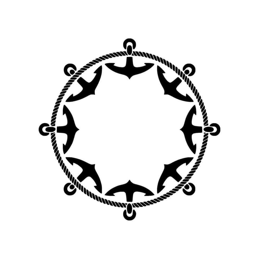 Nautical Silhouette Birds Rope Circular Emblem vector