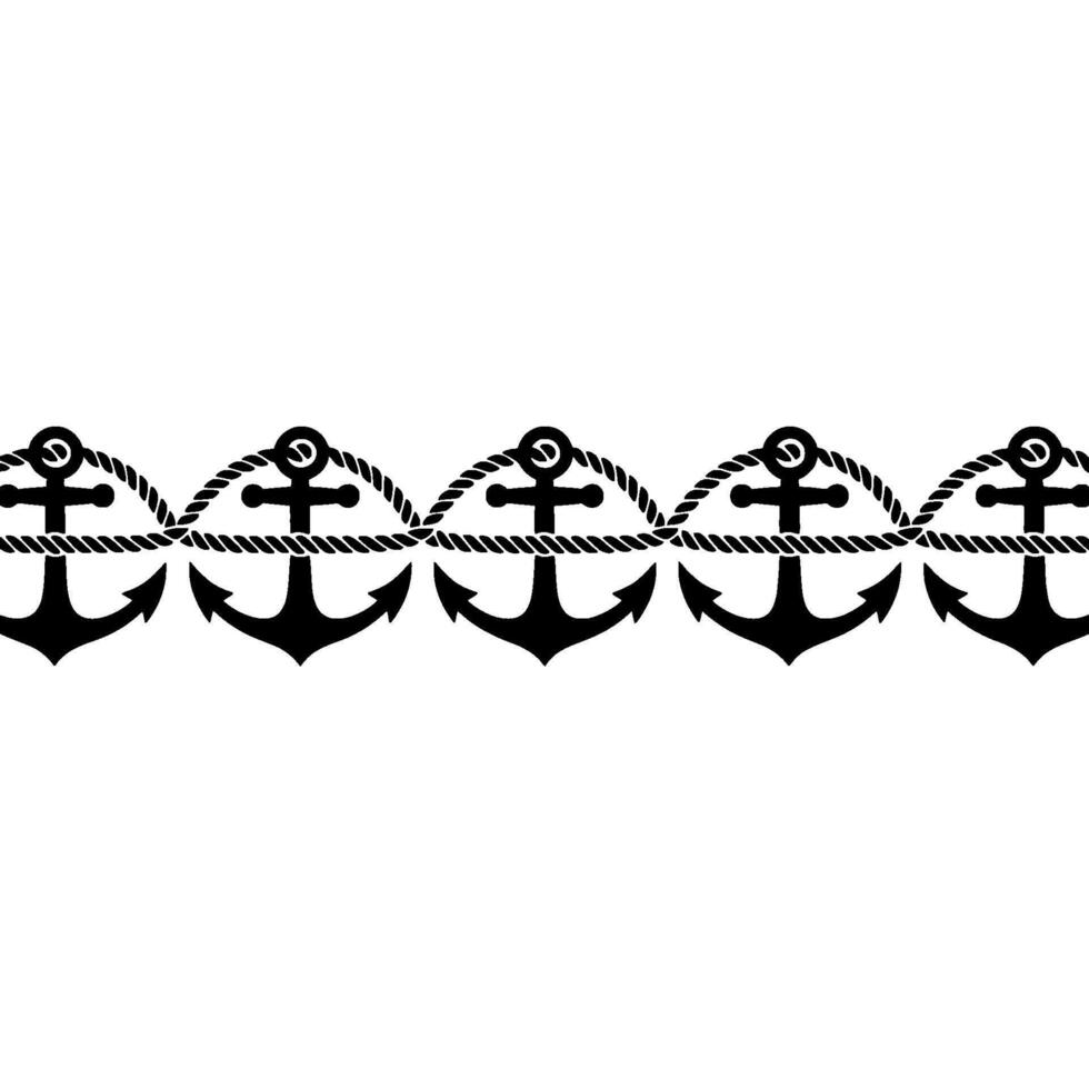 Nautical Border Anchors Rope Detail, Marine vector