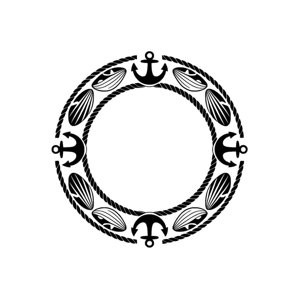 Nautical Circle Frame Anchor Rope Motif, Vintage Style vector