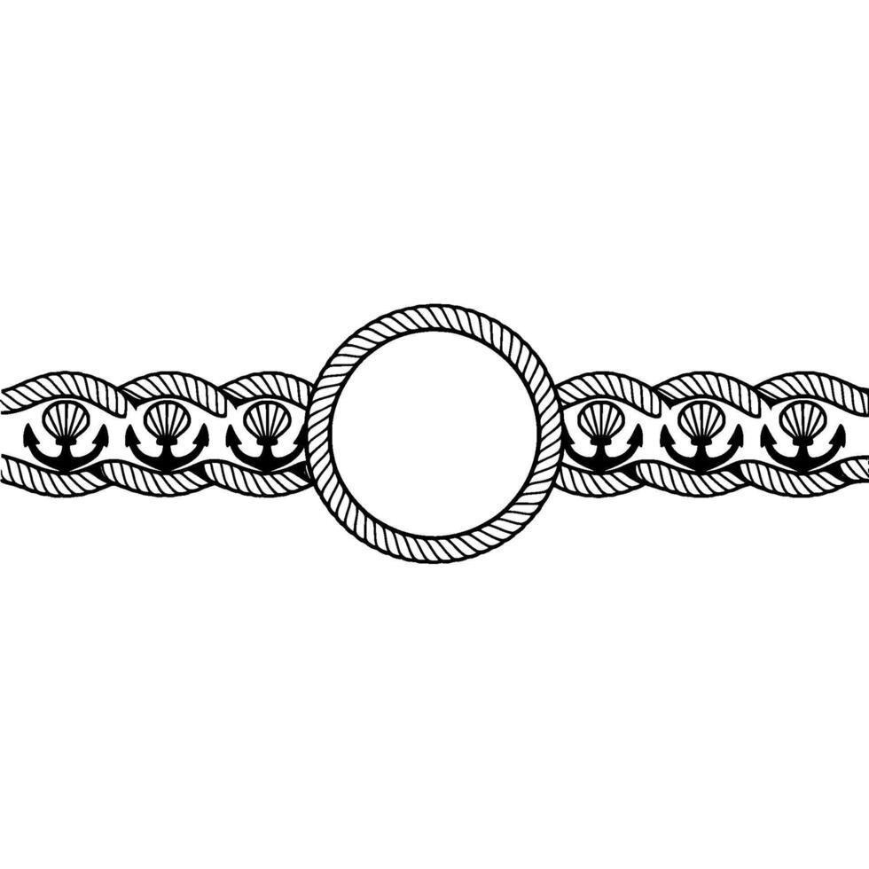 Nautical Rope Border, Shell Anchor Motif, Vintage vector