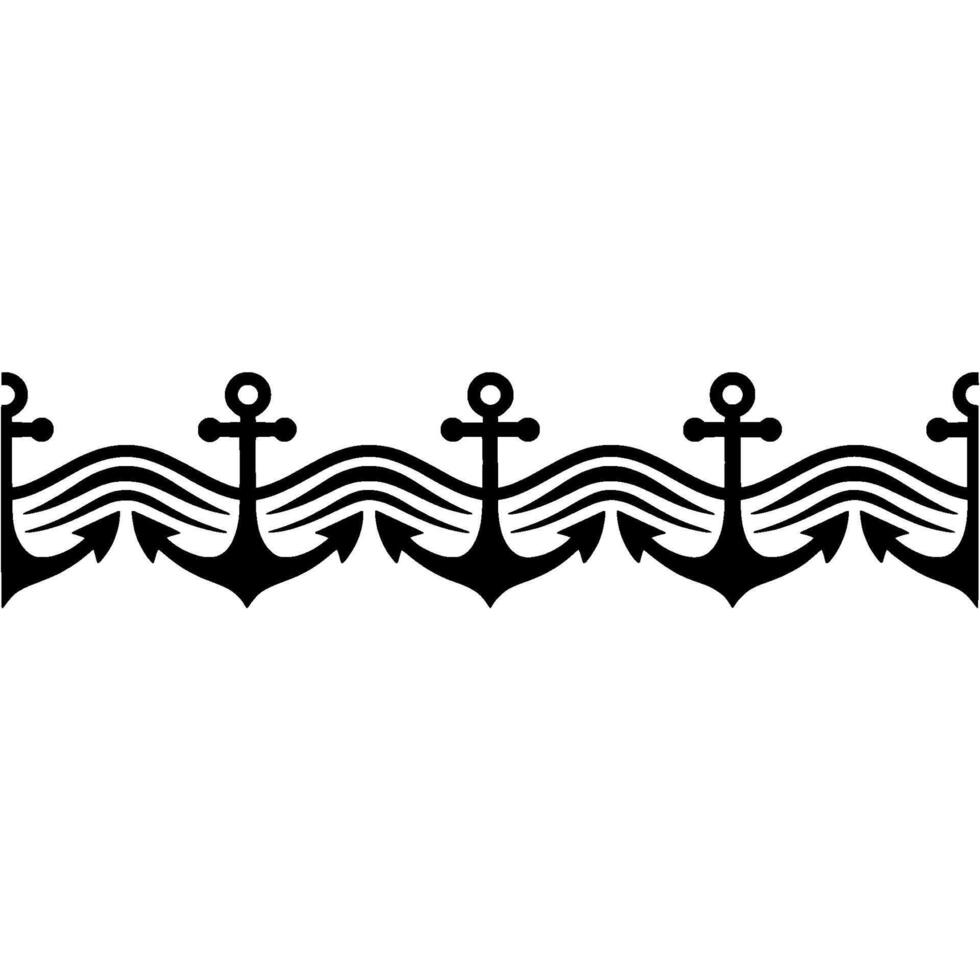 Nautical Border Anchors and Waves Classic Maritime vector