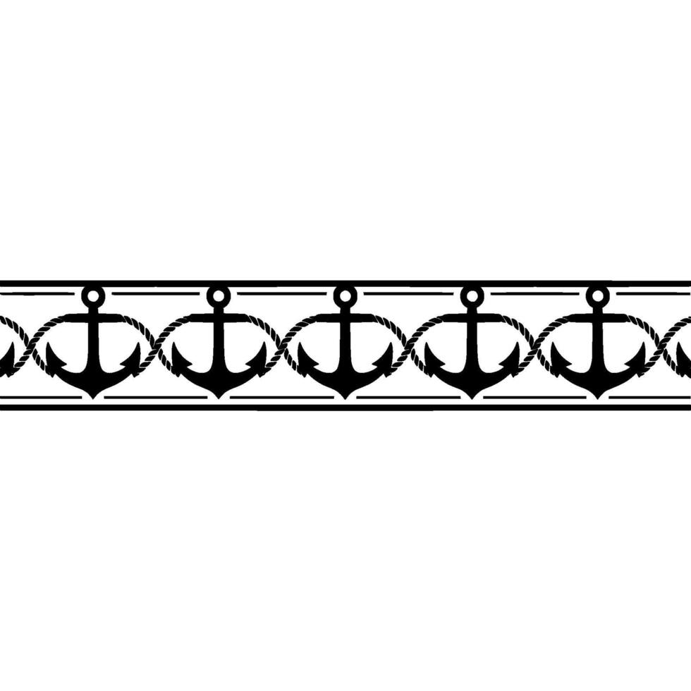 Nautical Border Anchors and Rope Detail, Marine vector