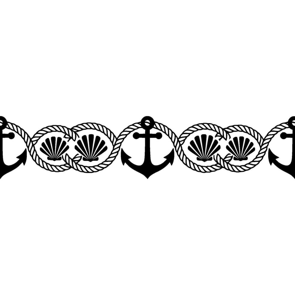 Nautical Border Anchor, Shells, and Rope Detail vector