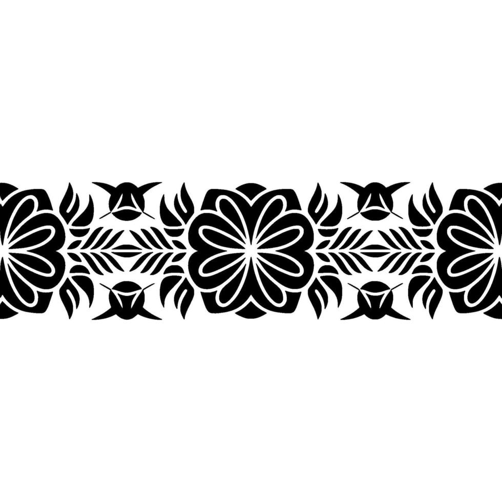 Intricate Floral Border, Stylized Black White, Pattern - Decorative vector
