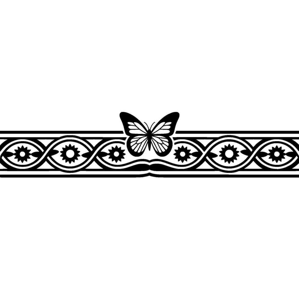 Elegant Botanical Border, Butterfly Motif, Floral vector