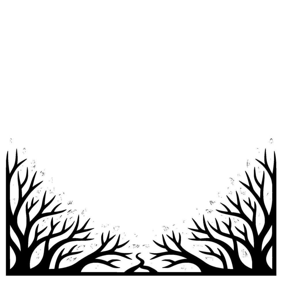 Minimalist Tree Border, Serene Woodland Frame vector