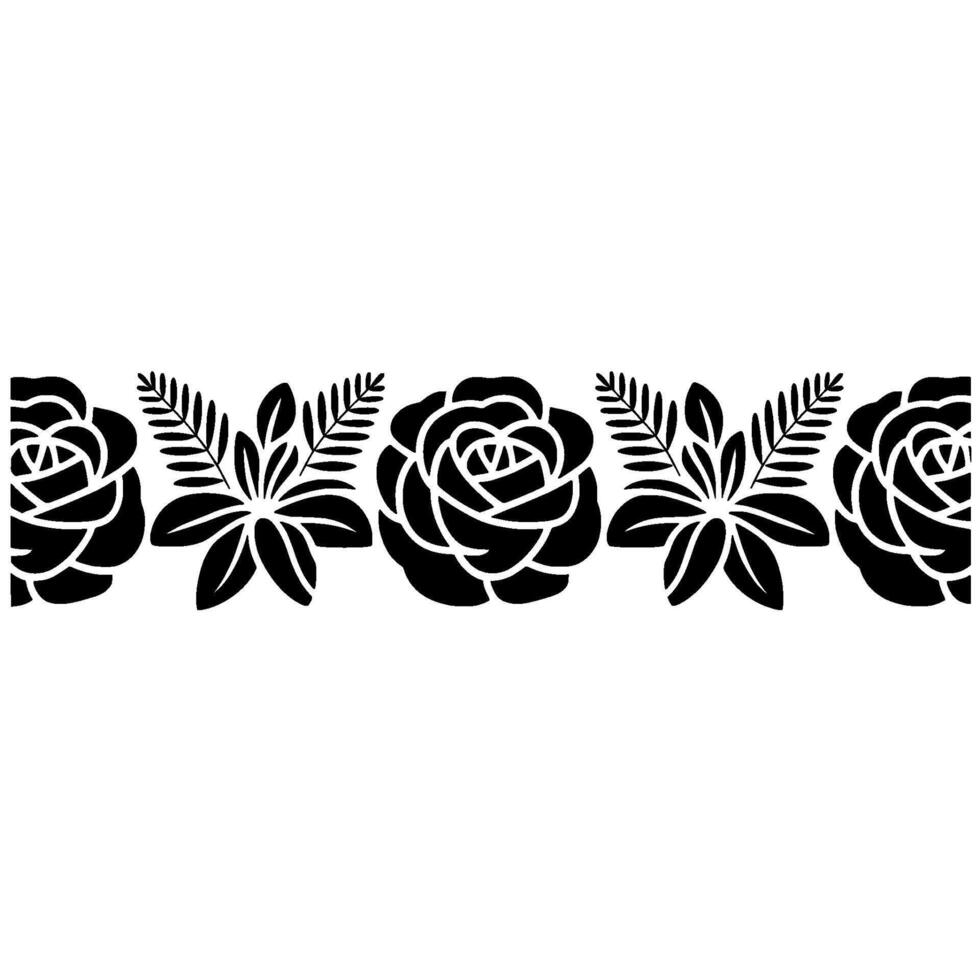 Stylized Black Rose Border, Floral Silhouette vector