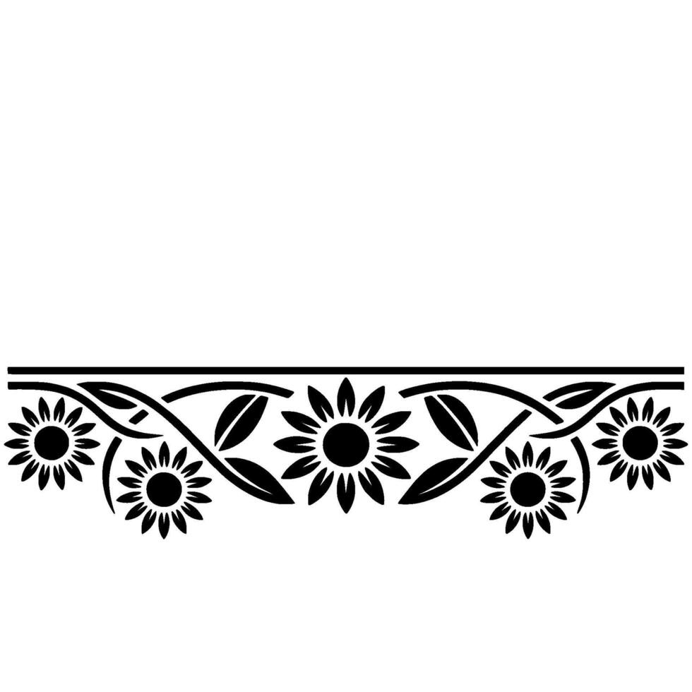 Stylized Sunflower Border, Vintage Floral - Botanical - Decorative vector