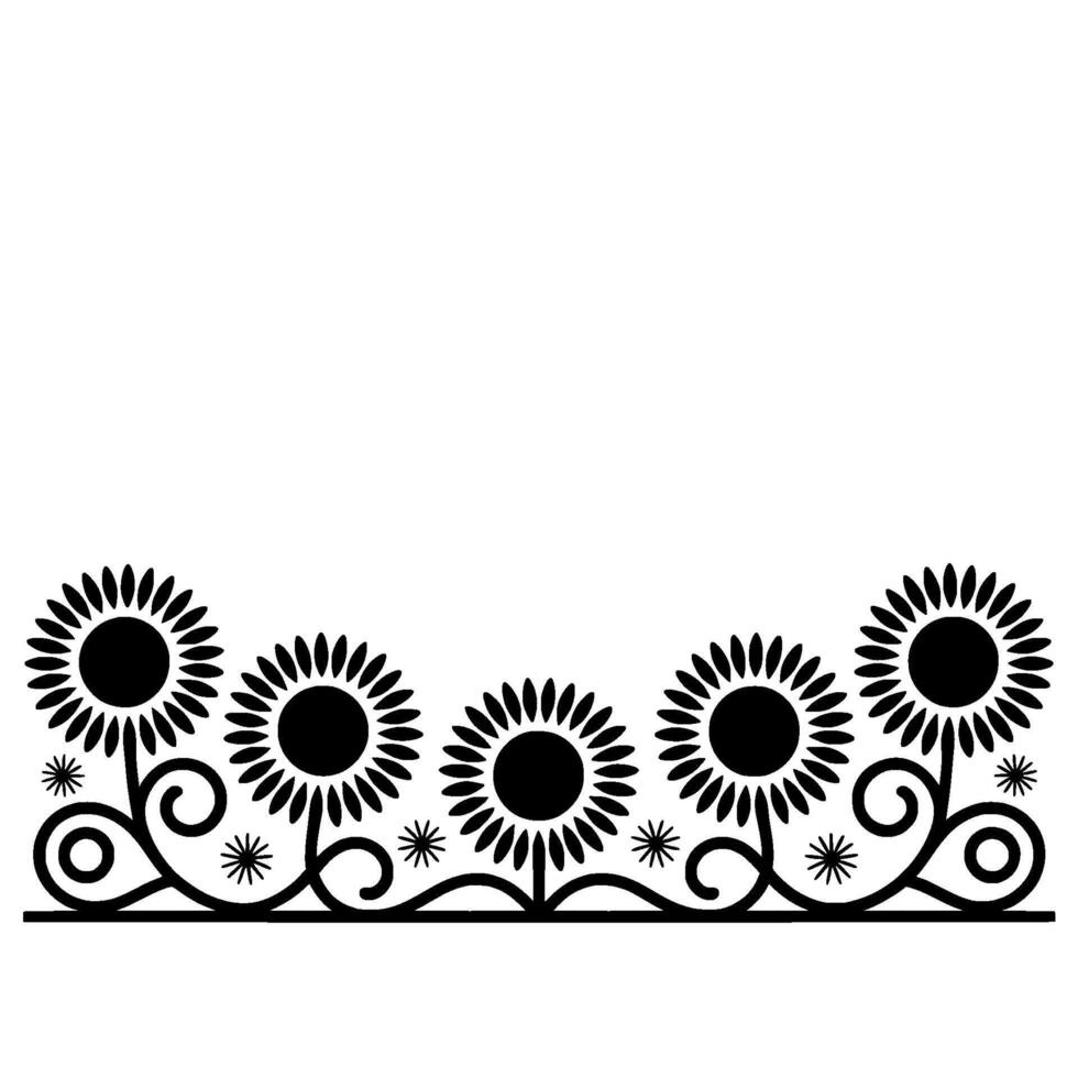 Stylized Sunflower Border, Vintage Illustration, Sunflowers vector