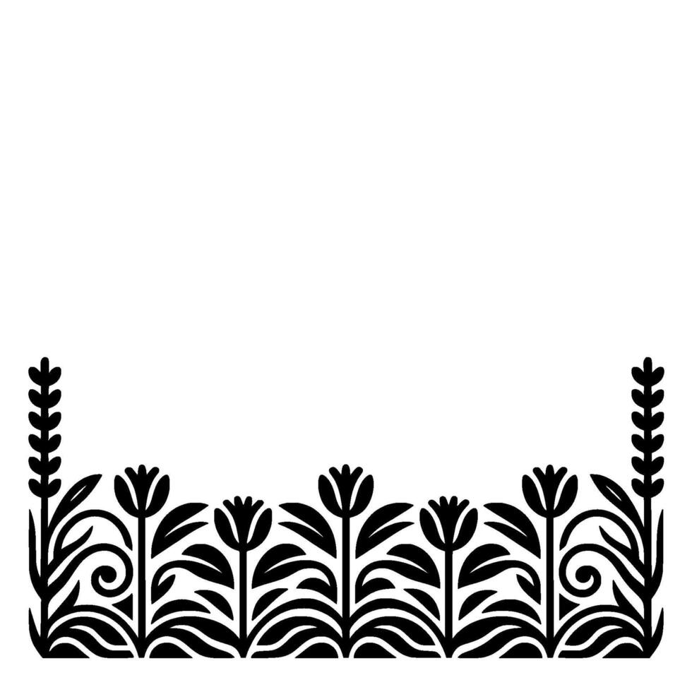 Intricate Floral Border, Stylized Black White, Decorative - Pattern vector
