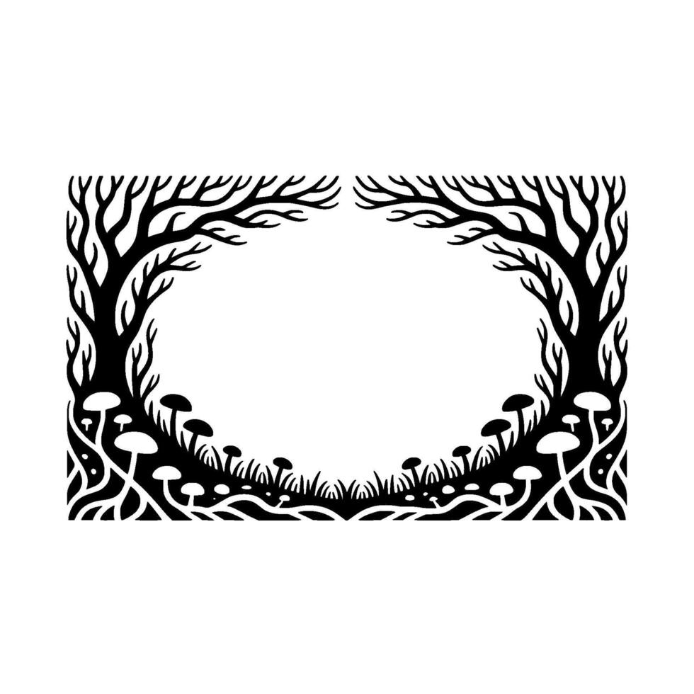 Ethereal Forest Frame, Black White Botanical Border vector