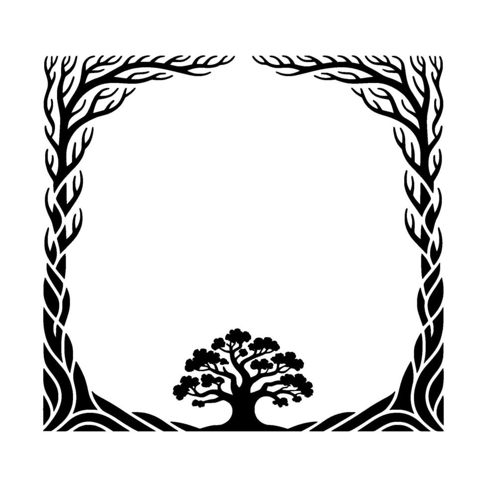 Stylized Tree Border, Ancient Symbolism, Minimalist vector