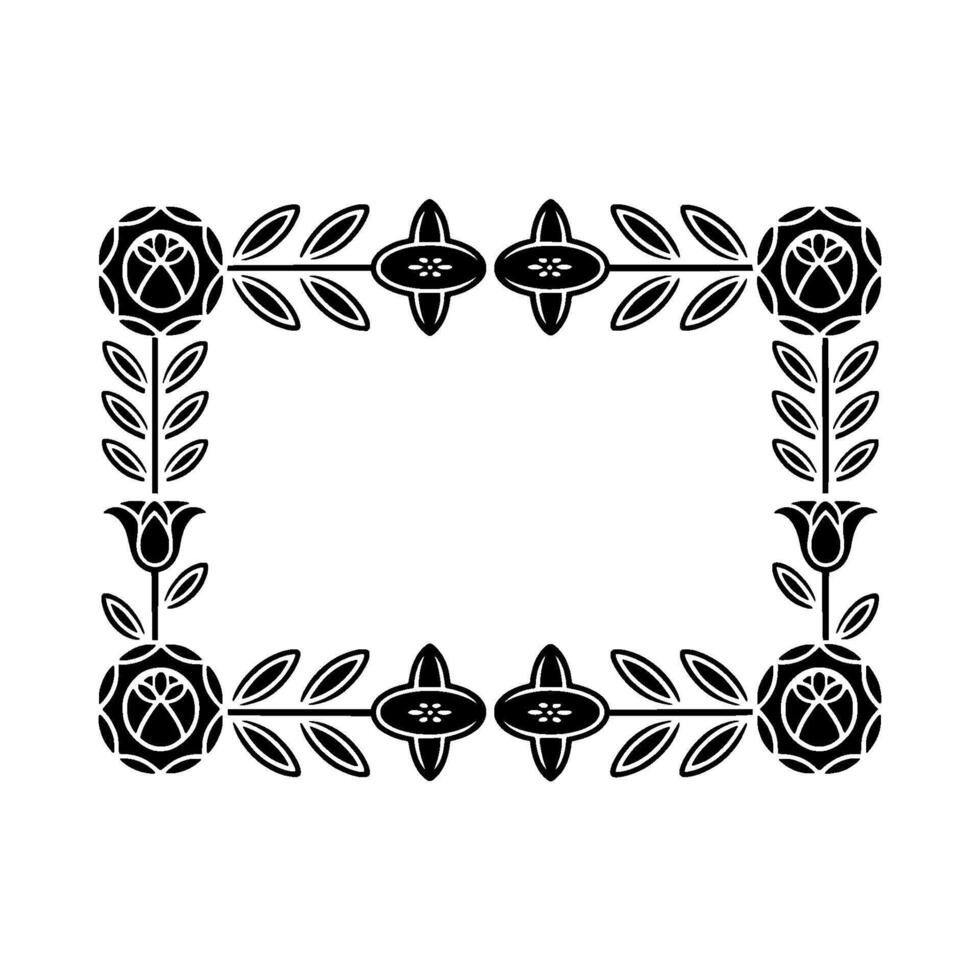 Geometric Floral Border, Stylized Black White, Decorative - Pattern vector
