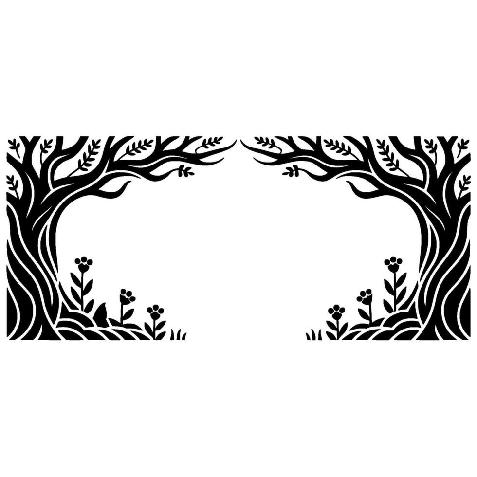 Ethereal Forest Gateway, Silhouetted Woodland Illustration vector