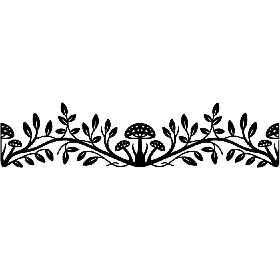 Botanical Border Mushroom Leaf Illustration, Vintage Style vector