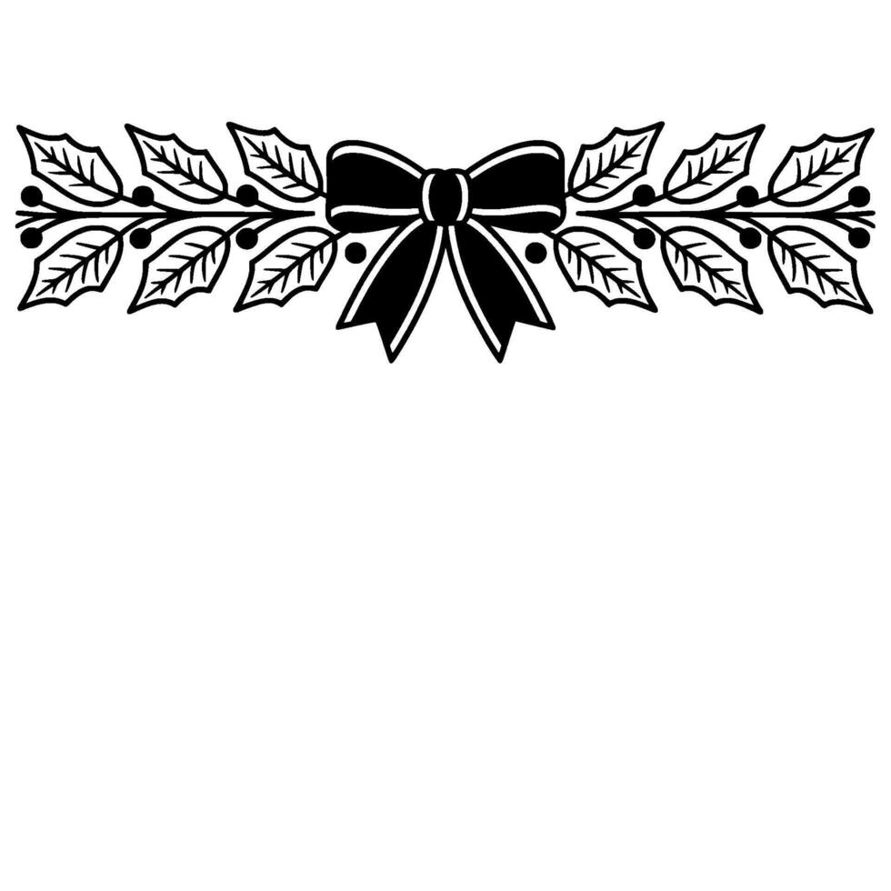Elegant Black Red Holly Garland Border, Vintage Style vector