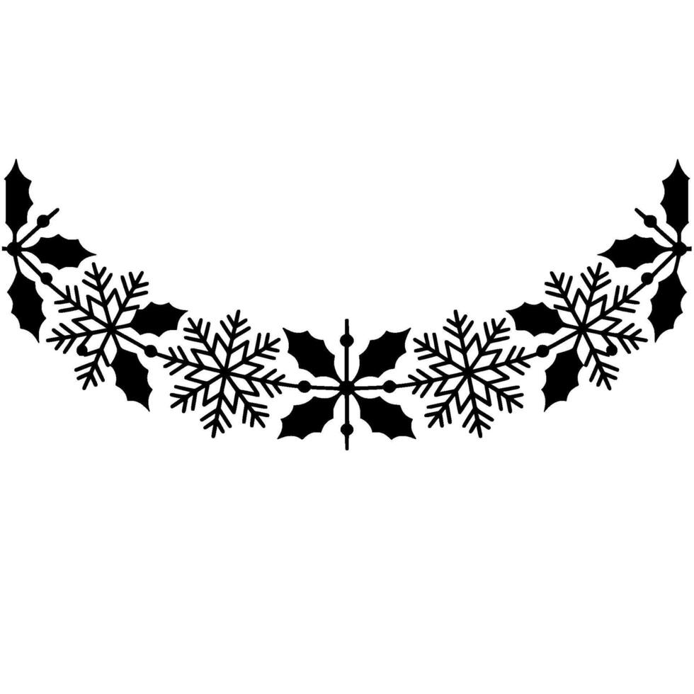 Winter Garland Holly Snowflake Border, Minimalist vector
