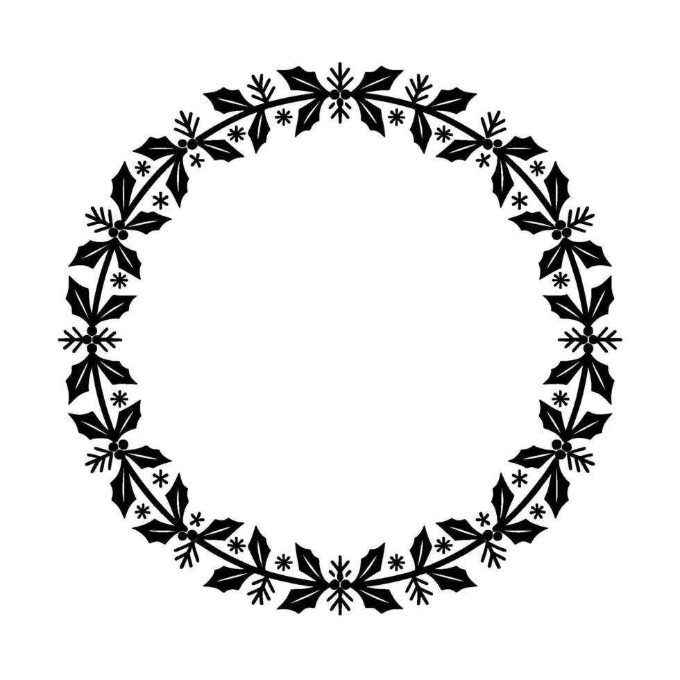 Stylized Holly Wreath, Minimalist Winter Border vector