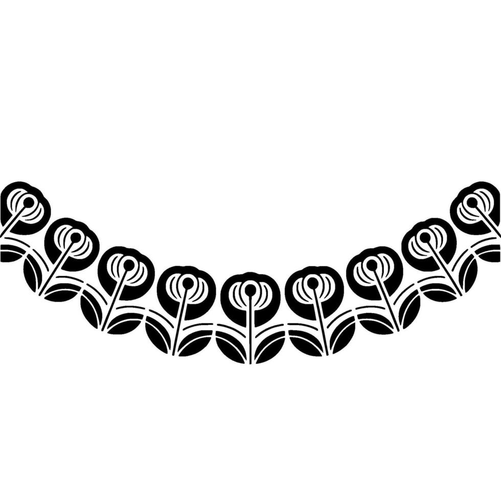 Art Deco Floral Border, Stylized Black White vector