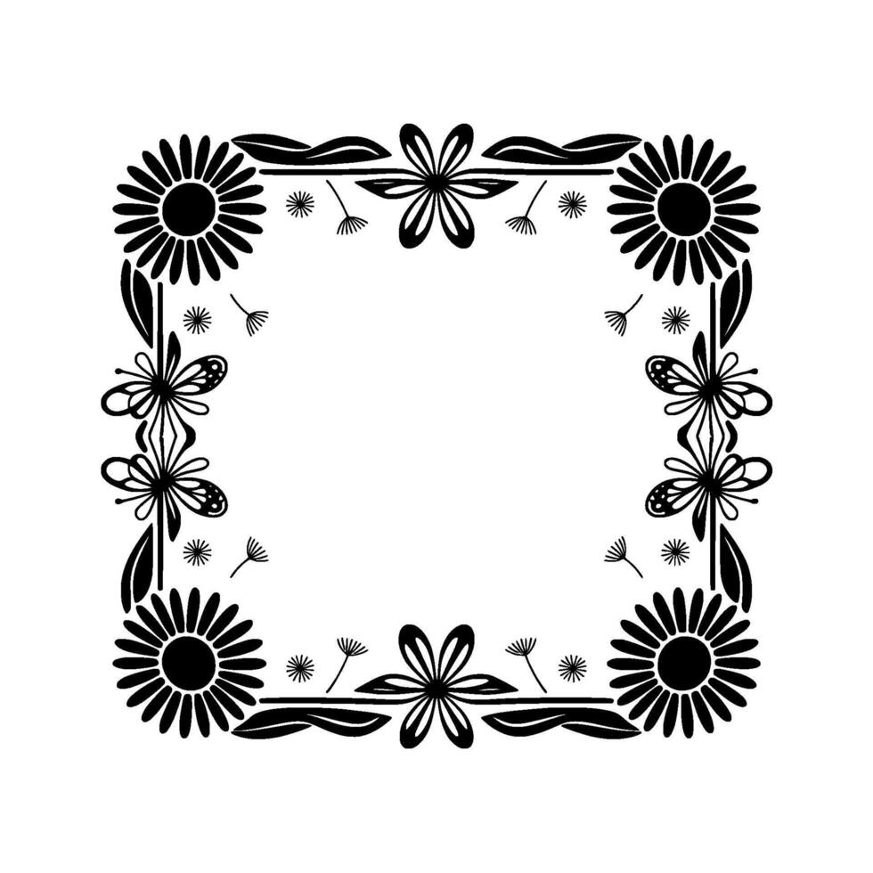Floral Frame, Vintage Botanical Border, Decorative Outline, Sunflower vector