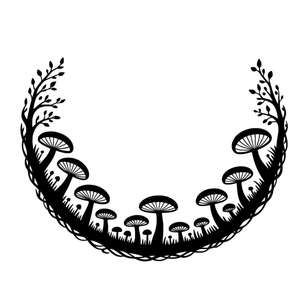 Enchanted Forest Frame Mushroom Branch Border vector