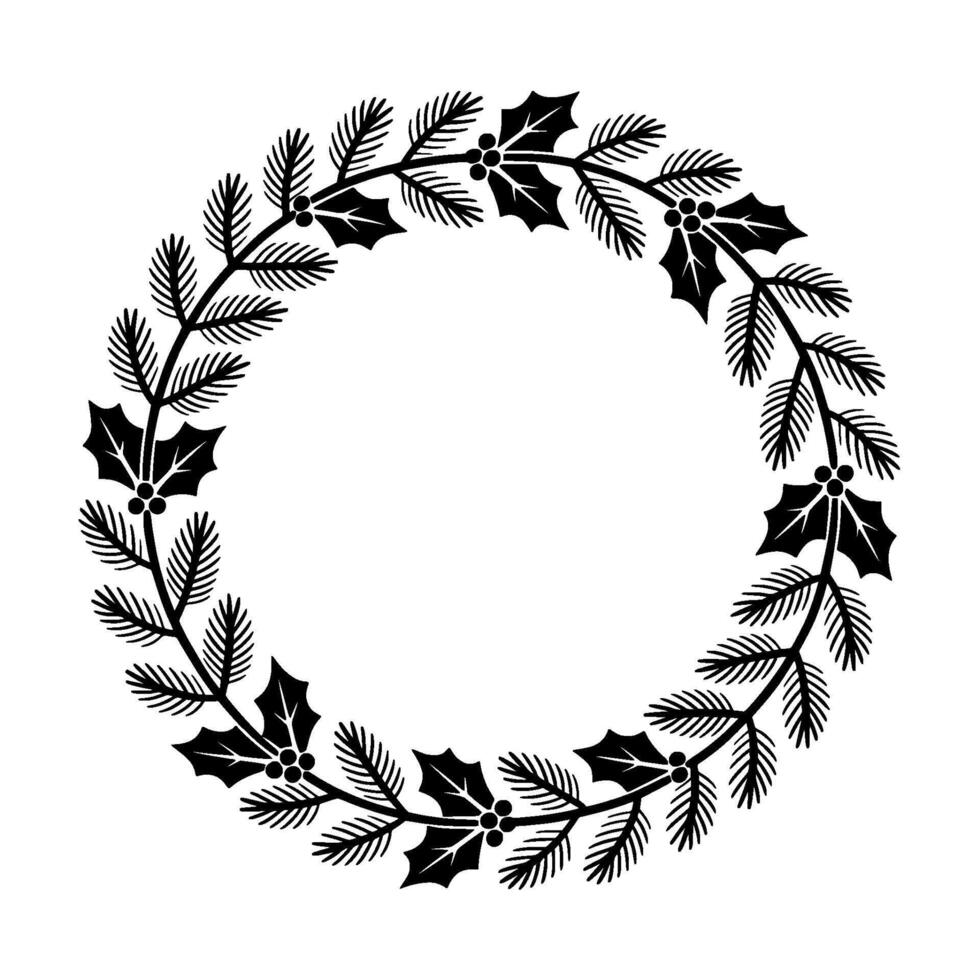 Elegant Winter Wreath Holly Pine Branch Circle vector