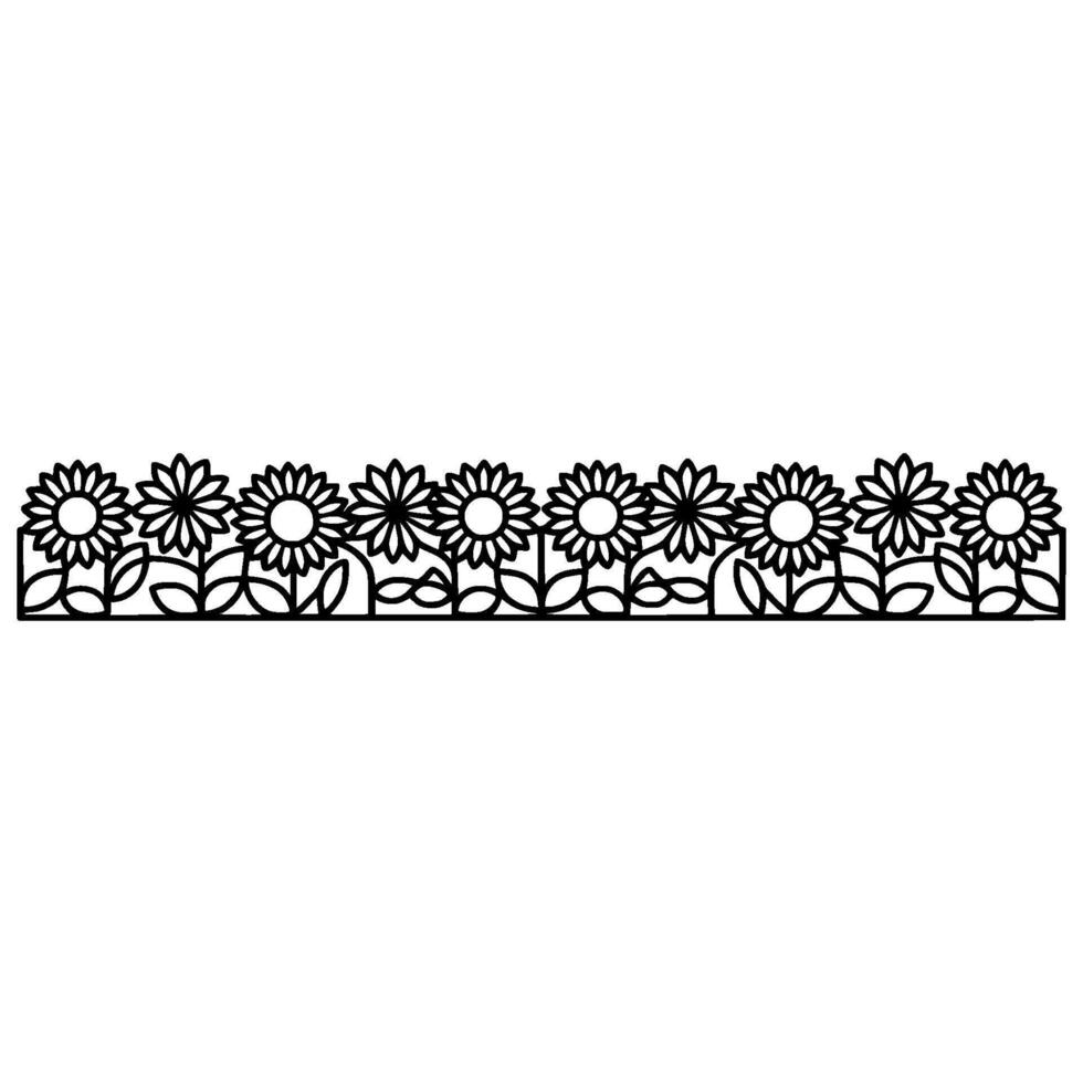 Floral Border, Minimalist, Black Outline, Serene Garden vector