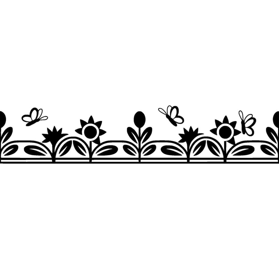 Floral Border with Butterflies Elegant Black White vector
