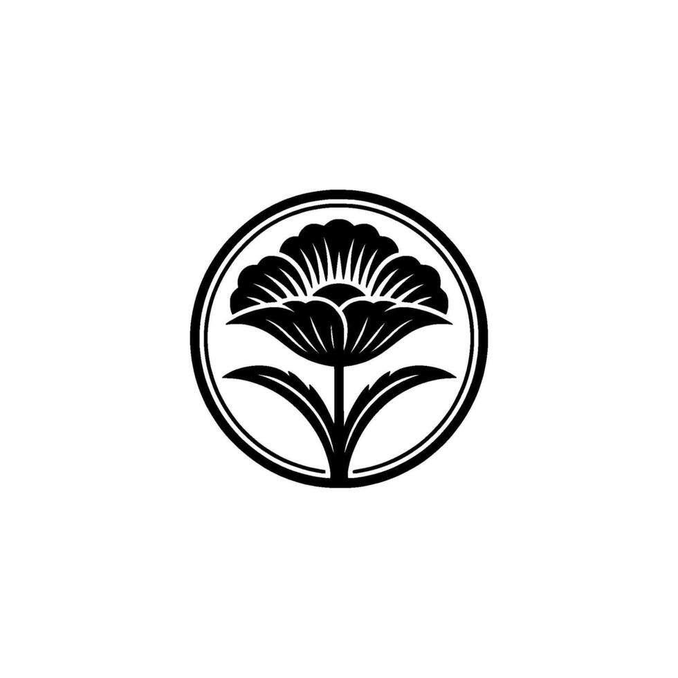 Elegant Black Floral Emblem, Minimalist, Circle vector