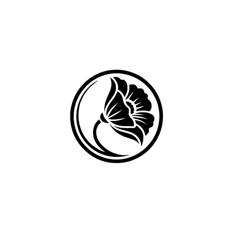 Elegant Floral Emblem, Minimalist - Flower - Circle vector