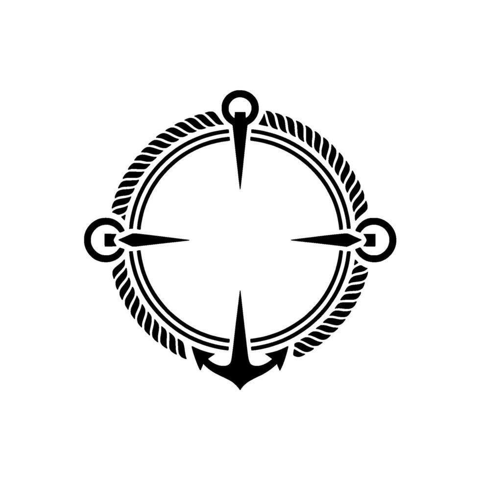 Nautical Compass Rose Emblem, Vintage Style, Anchor vector