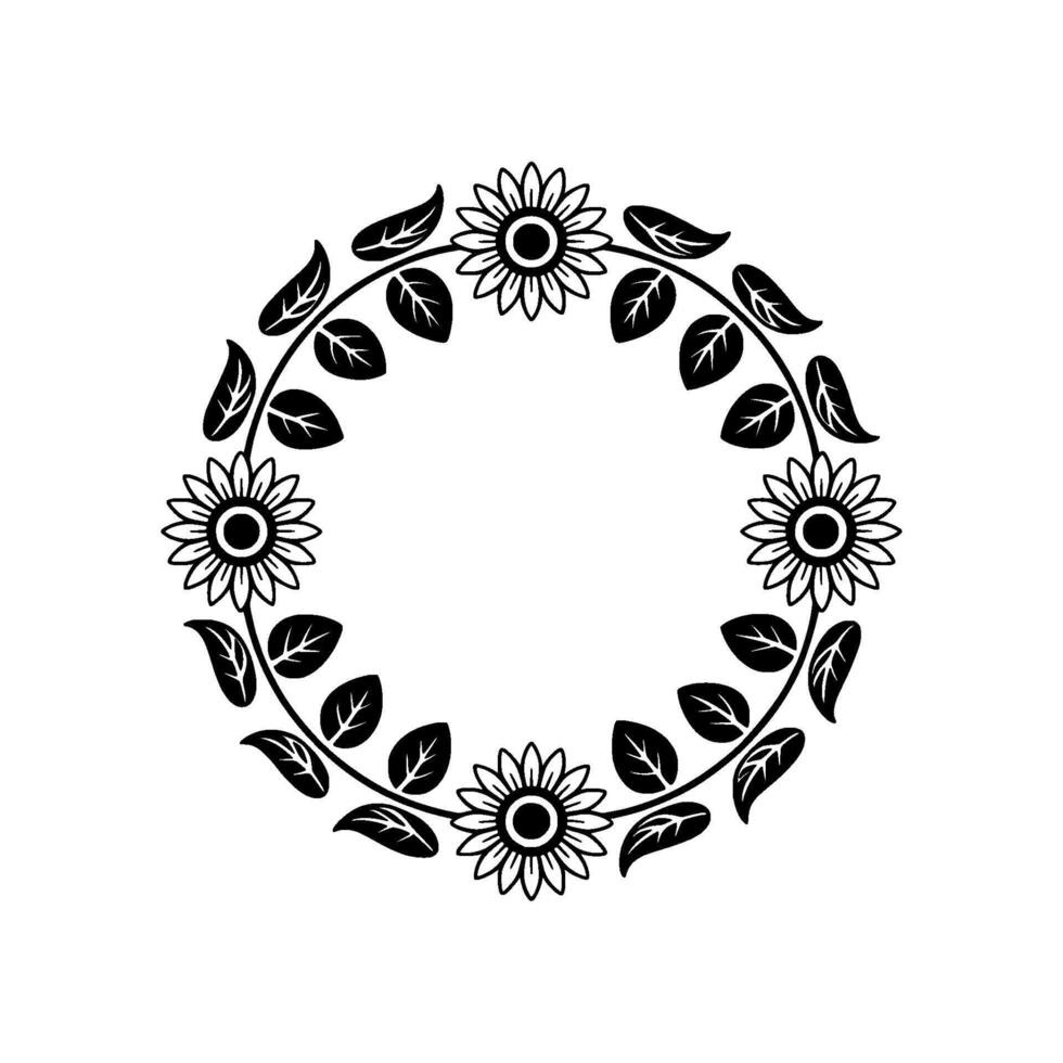 Floral Sunflower Wreath, Minimalist, Circular Emblem vector