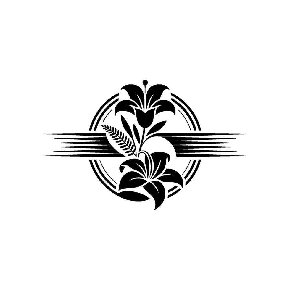 Elegant Floral Emblem, Japanese-Inspired, Lily vector