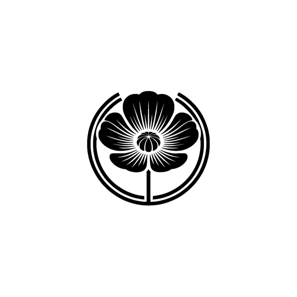 Minimalist Black Floral Emblem, Circular vector