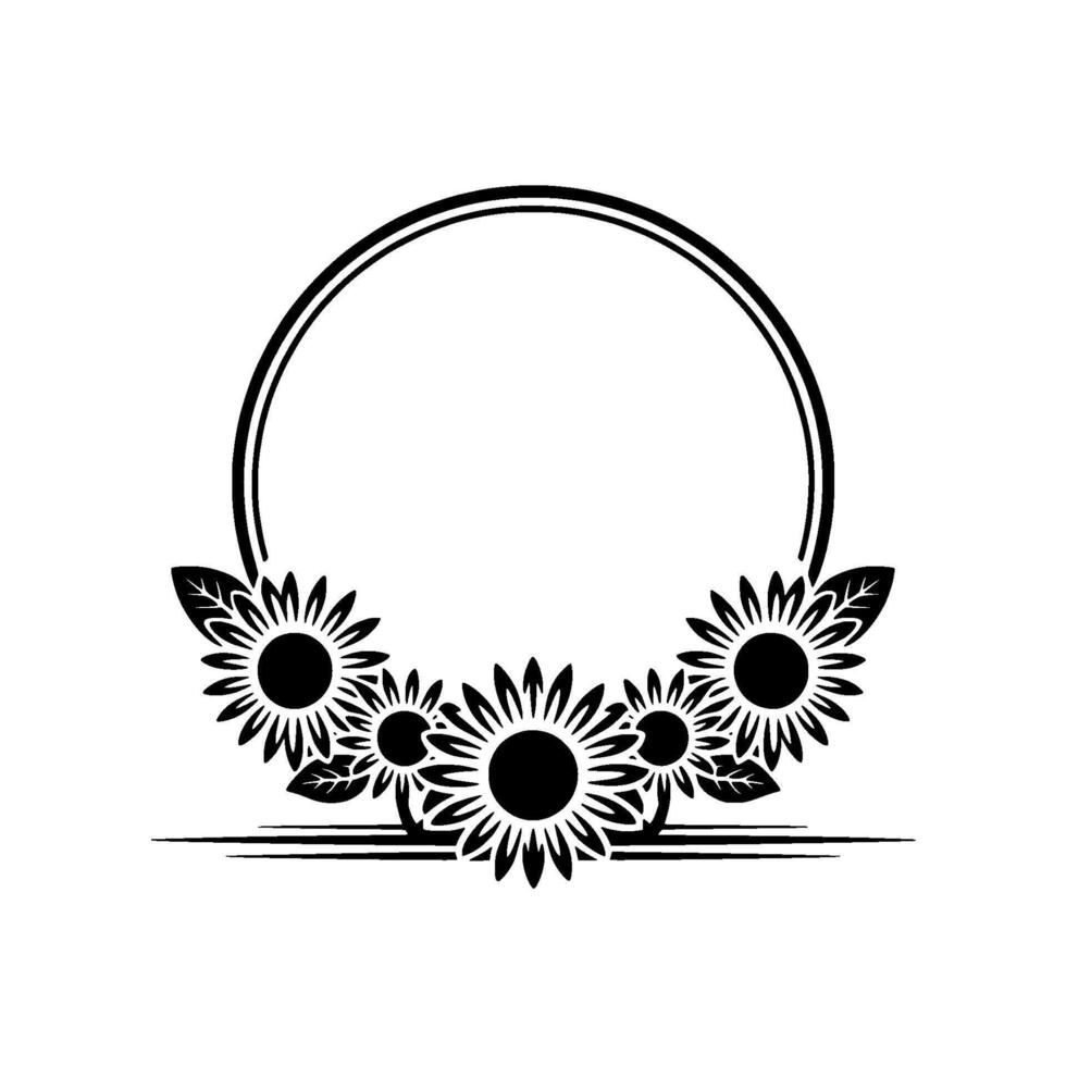 Sunflower Circle Emblem, Rustic Floral vector