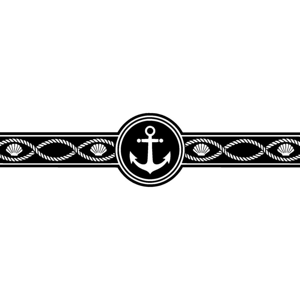 Nautical Border Anchor, Rope, and Seashells Vintage vector