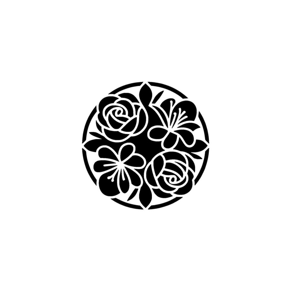 Floral Circle Emblem, Elegant Botanical - Roses vector