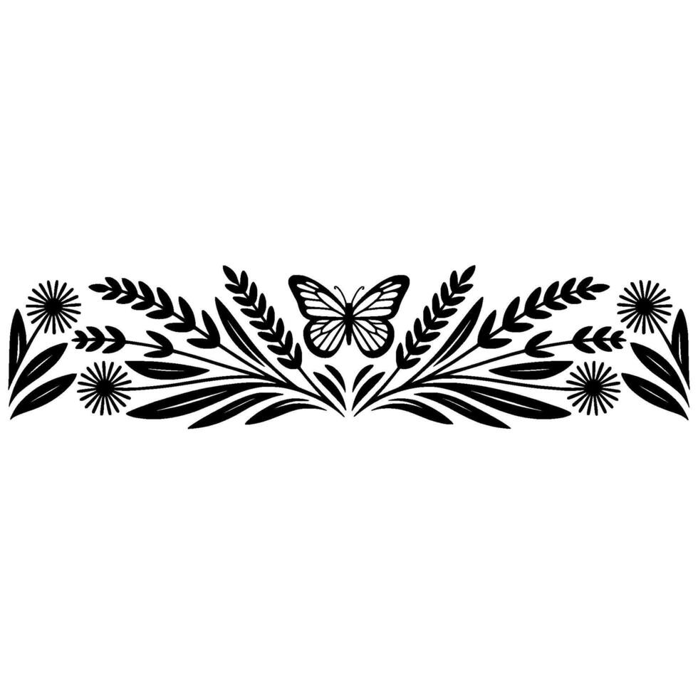 Elegant Botanical Border with Butterfly Illustration vector