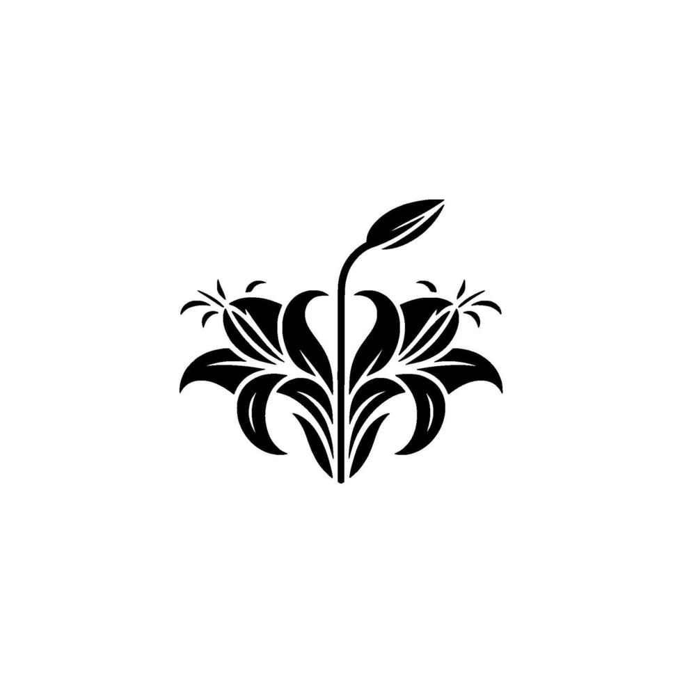 Elegant Black Lily Emblem, Minimalist Floral, Silhouette vector