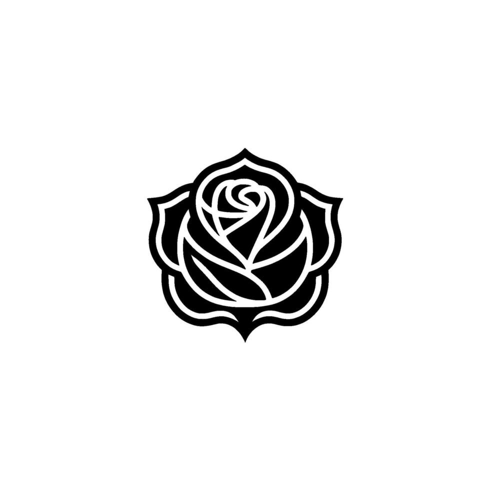 Intricate Black Rose Emblem, Minimalist Floral, Silhouette vector