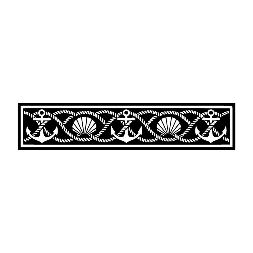 Nautical Border Anchor Seashell Motif, Vintage Style vector
