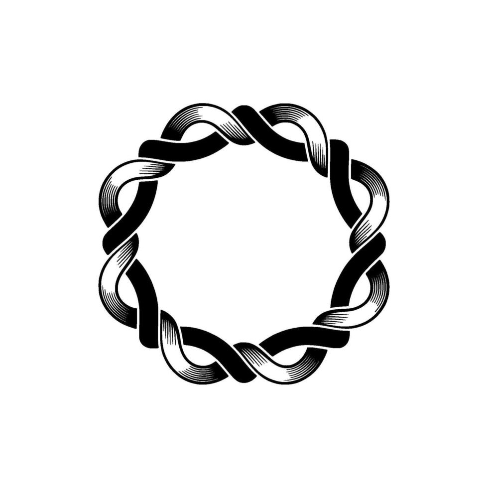 Intricate Woven Circle, Vintage Illustration, Minimalist, Ribbon vector