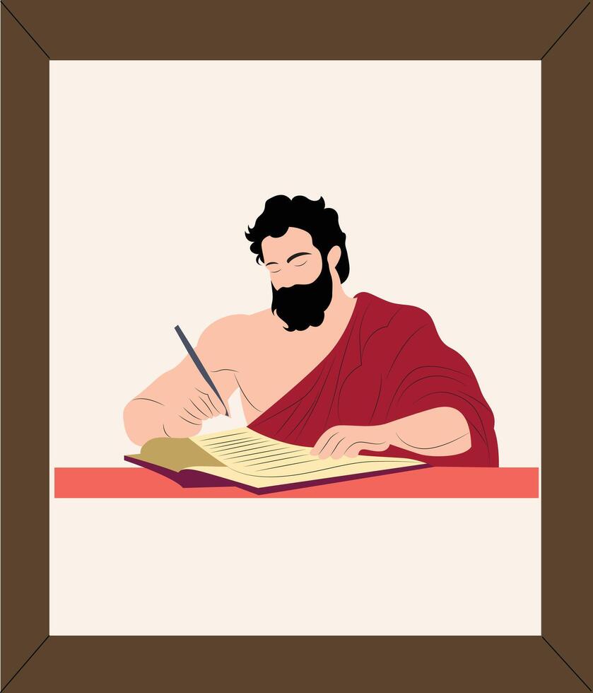 A man with a beard and a pen writing on a book vector