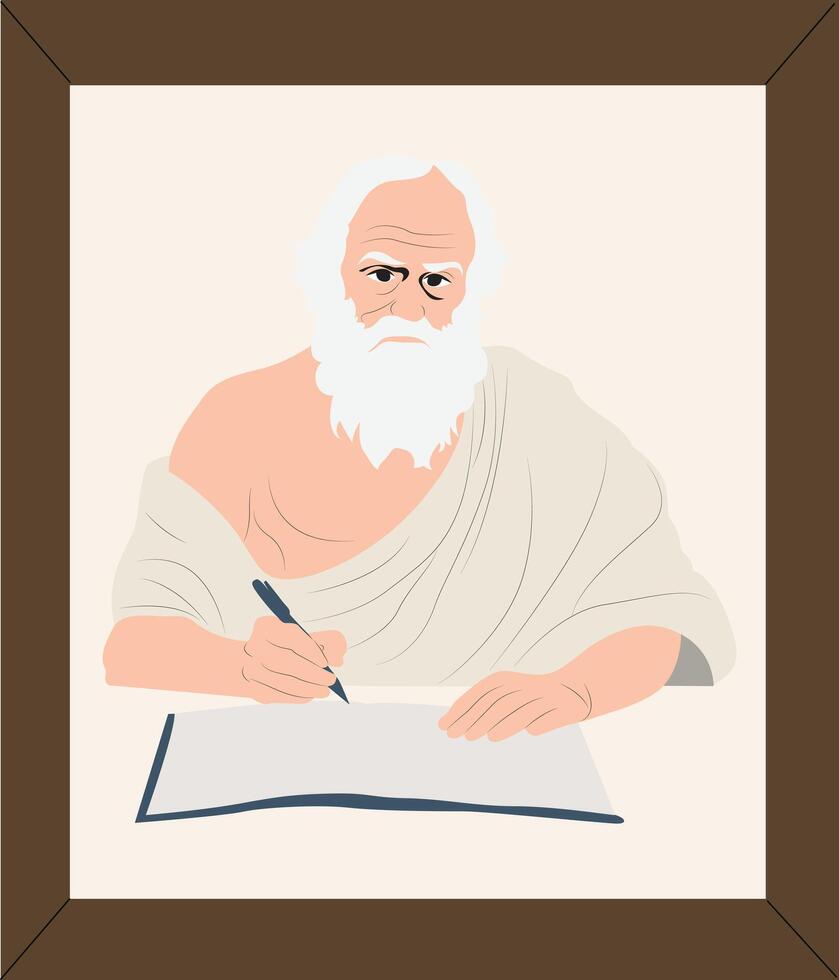 A cartoon illustration of a man writing with a pen vector