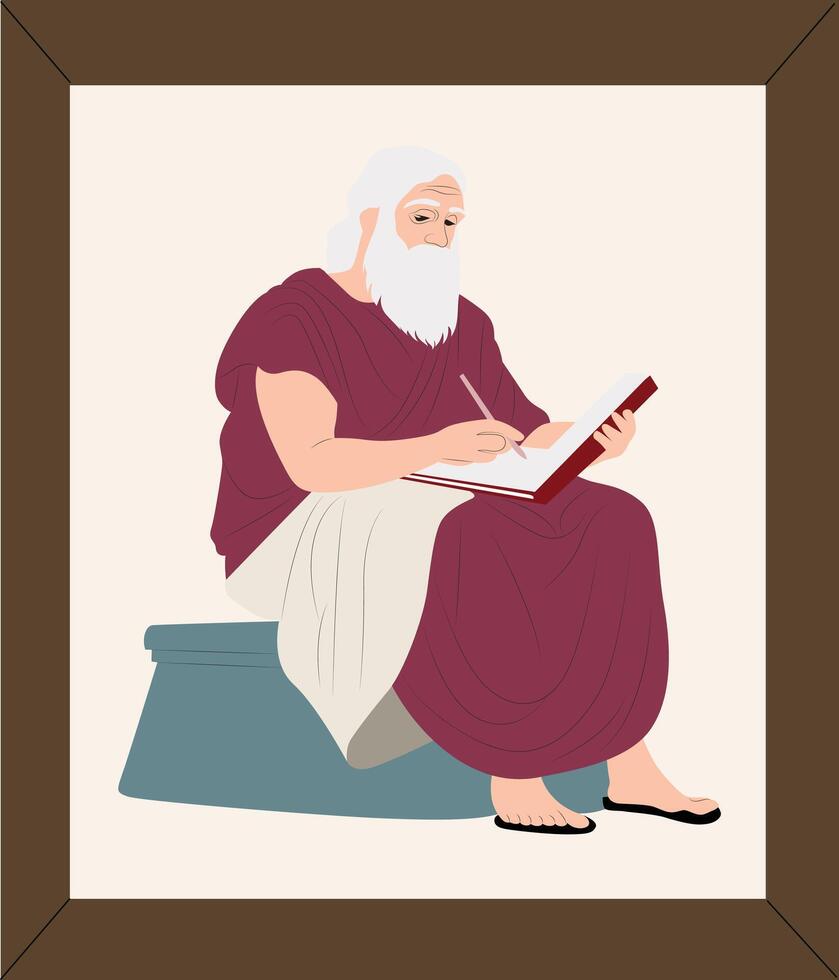 An illustration of a greek philosopher writing vector