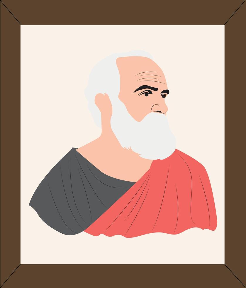 A portrait of plato in a red and black frame vector