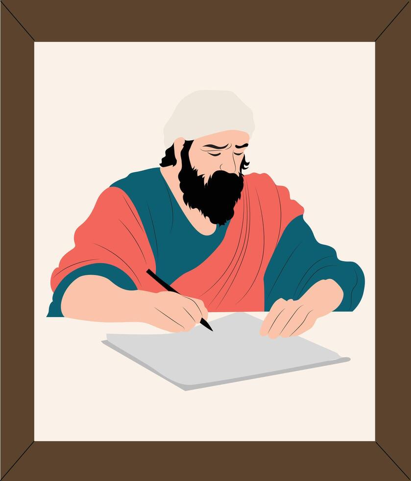 Jesus writing on a piece of paper vector